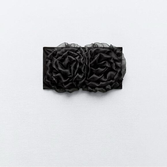 Zara Black Organza Flower Maxi Bandeau Top NWOT Size Small - Picture 8 of 9